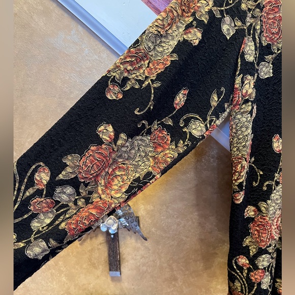 Dressbarn Woman Collection Floral Open Face Cardigan With Beaded Detail - Picture 14 of 16